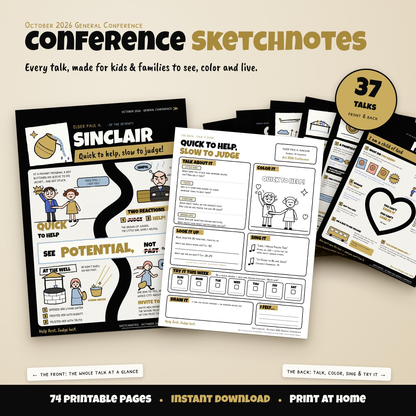 Conference Sketchnotes front and back pages with a fan of other pages