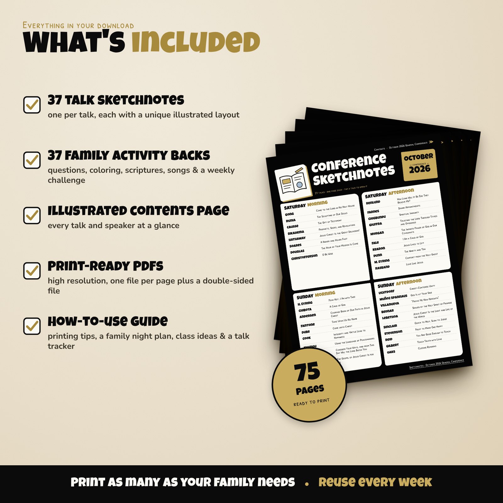 Checklist and stack of printable pages